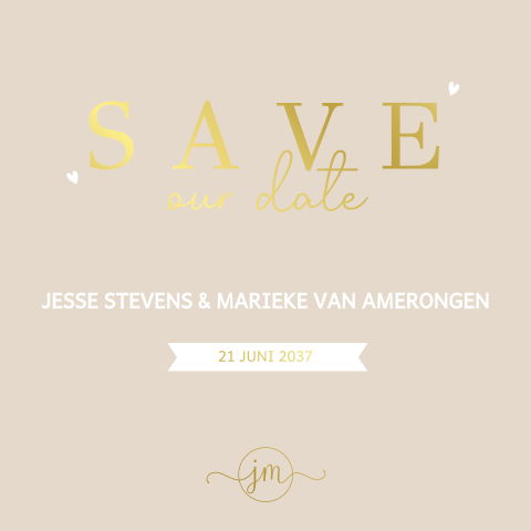 Save the date kaartje met ronde hoeken en foliedruk