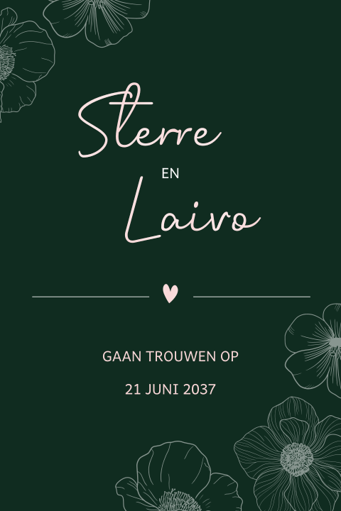 Gevouwen trouwkaart met roze spotlak en ronde hoeken
