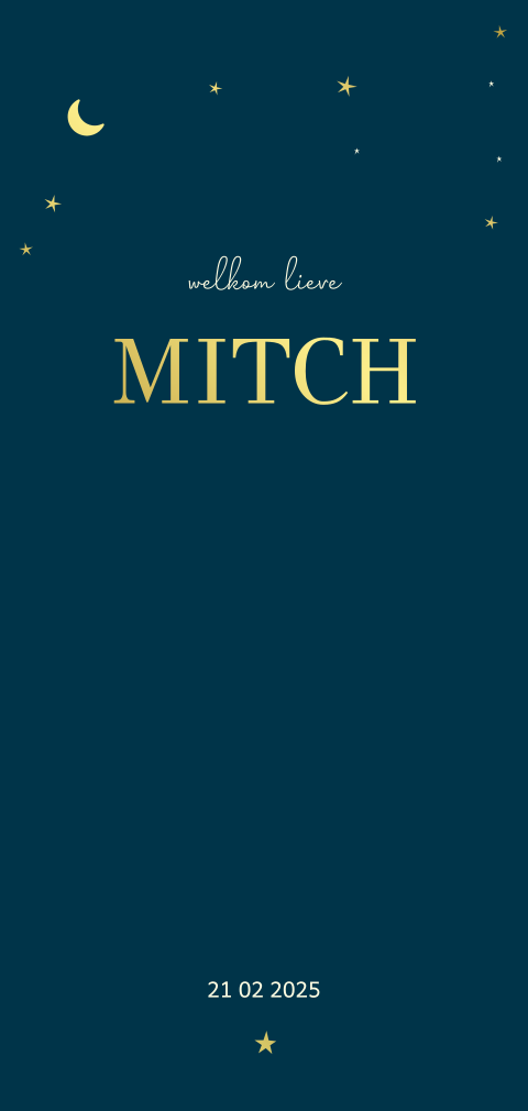 Geboortekaartje jongen met maan, sterren en goudfolie