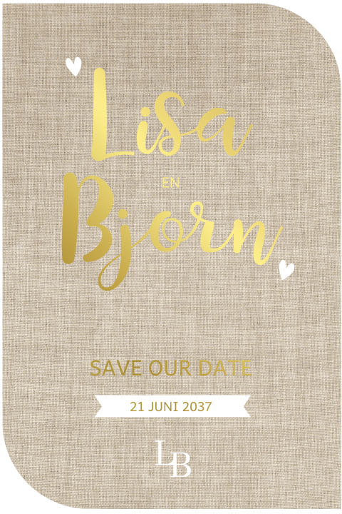 Save the date kaart met stans, initialen en spotlak