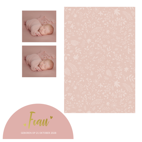 Geboortekaartje voor meisjes met los fotolabel en naamkaartje