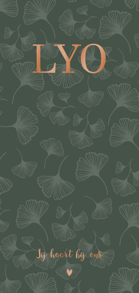 Geboortekaartje jongen met blaadjespatroon en koperfolie