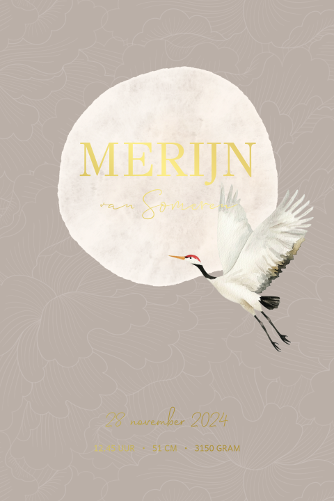 Geboorteposter Japanse kraanvogel