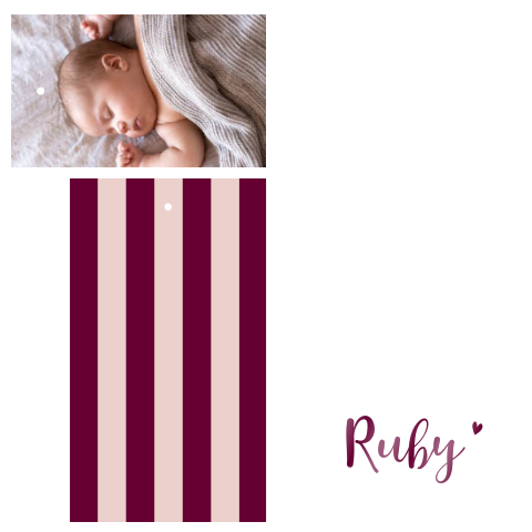 Geboortelabel met foto en burgundy hoogglans
