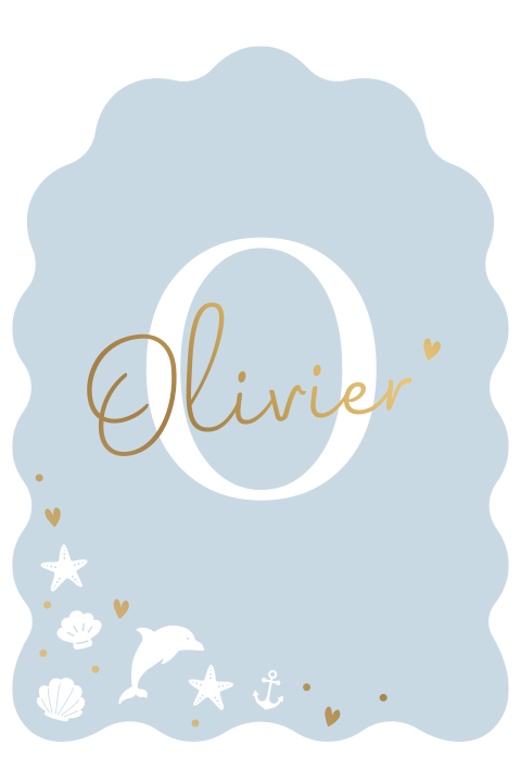 Jongens geboortekaartje met boogvorm en mat goudfoliedruk