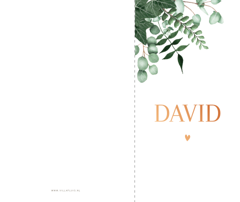 Botanisch geboortekaartje met smalle voorkant en koperfolie