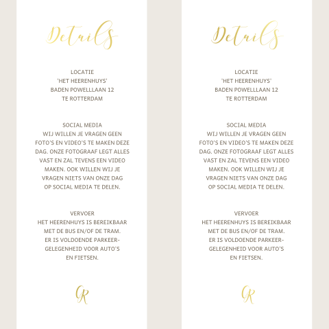 Losse details kaarten bij pocketfold met foliedruk en losse labels