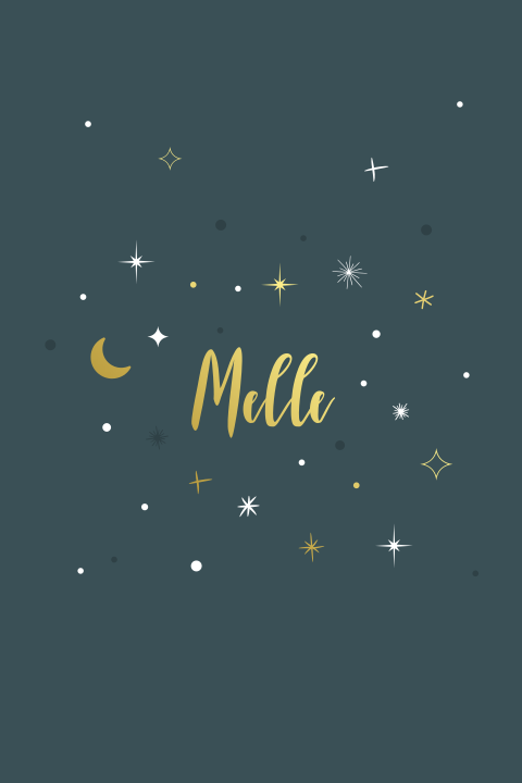 Geboortekaartje met goudfolie maan en sterren