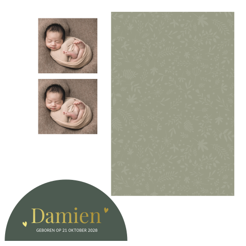 Jongenskaartje met losse fotostrip en naamkaartje