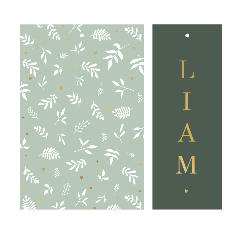 Lief jongenskaartje met bloemenprint, los label en mat goudfolie