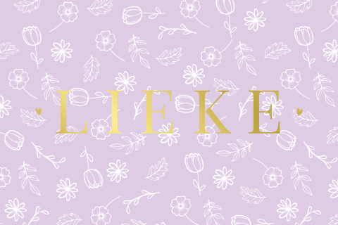 Liggend geboortekaartje met bloemetjespatroon en foliedruk voor meisje