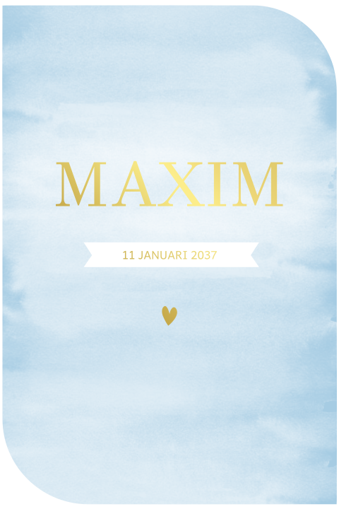 Geboortekaartje met twee ronde hoeken en foliedruk