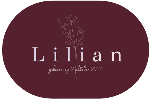 Geboortekaartje ovale vorm met boeketje en holografische folie