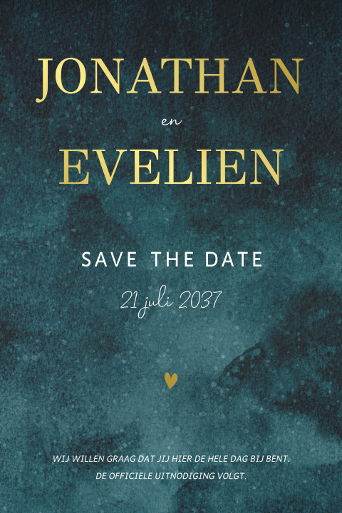 Sjieke save the date kaart op donkerblauwe achtergrond en foliedruk