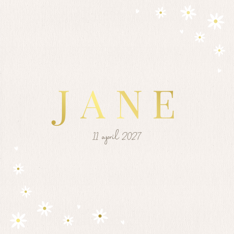 Textuur geboortekaartje met margrietjes en goudfolie