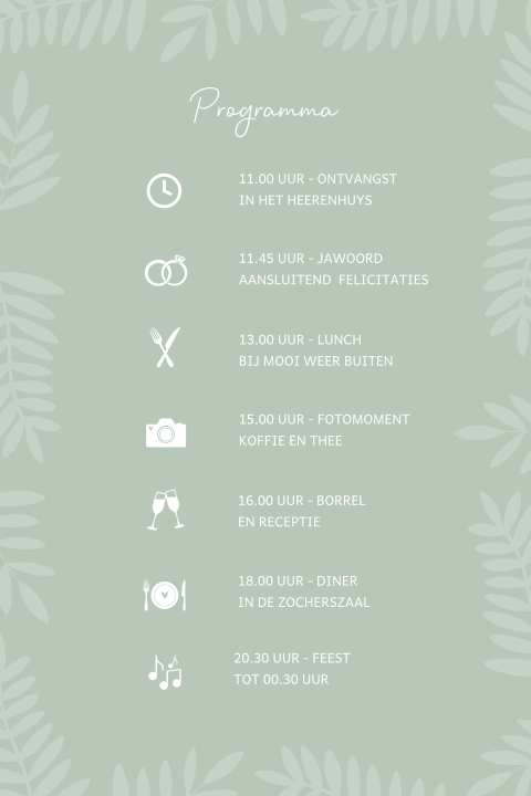 Pocketfold inleg - programma kaartje groen met takjes