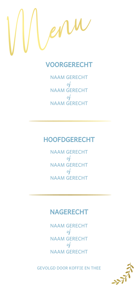 Menukaart met ronde hoeken, takje en foliedruk