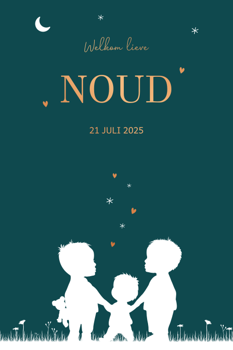 Geboortekaartje met silhouet en koperfolie