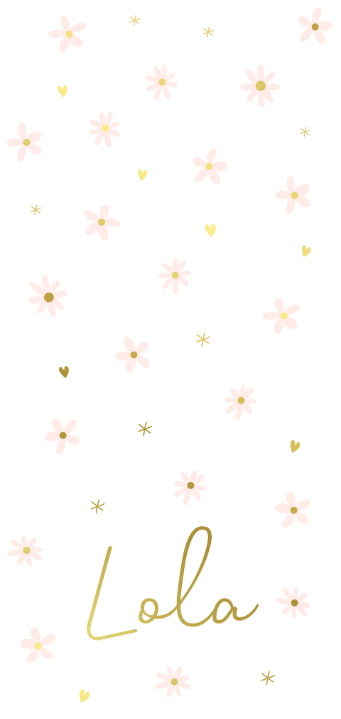 Geboortekaartje met roze bloemetjes en hartjes