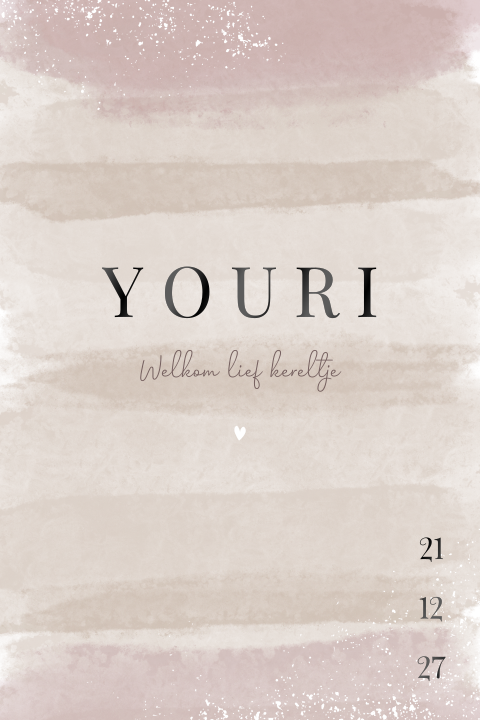 Rechthoekig, enkel geboortekaartje met neutrale tinten en spotlak