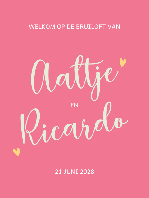 Welkomstbord roze en hartjes