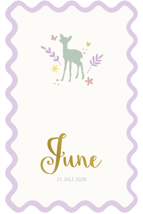 Lief geboortekaartje met golfrandje en hertje