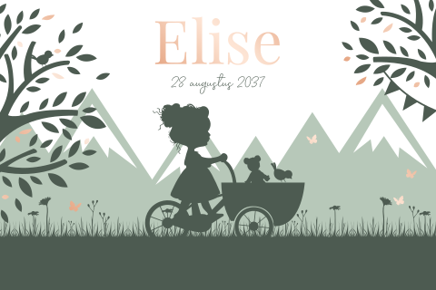 Geboortekaartje met silhouette meisje in bakfiets
