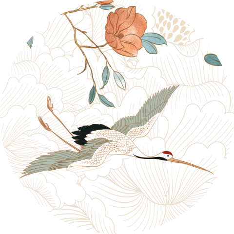 Sluitzegel kraanvogel met Japanse bloemen