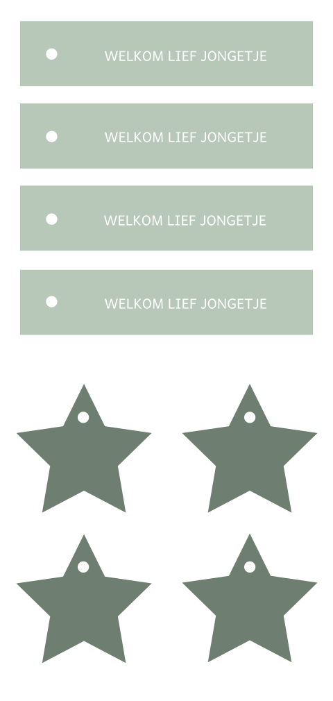Tekstlabels met een sterretje, incl. gaatje
