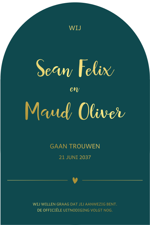 Turquoise save the date kaart met stans en foliedruk