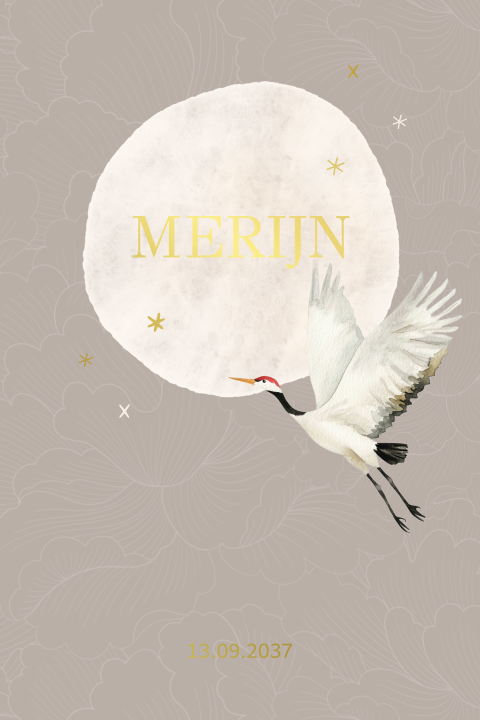 Geboortekaartje met kraanvogel en neutrale kleuren