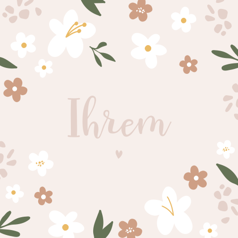Vrolijk vierkant geboortekaartje voor meisjes met bloemen