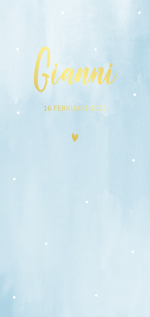 Geboortekaartje jongen met waterverf, stipjes en goudfolie