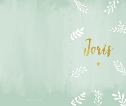 Vrolijk geboortekaartje met smalle voorkant en foliedruk