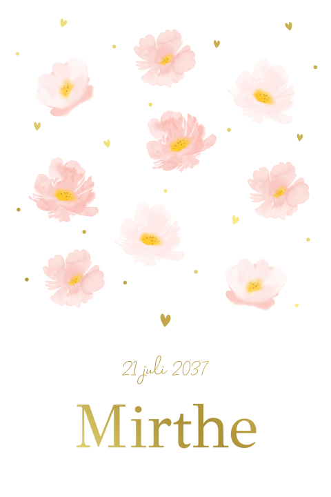 Lief geboortekaartje met handgetekende waterverf bloemen