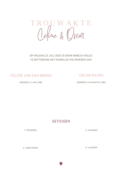 Trouwakte met roze en rode accenten