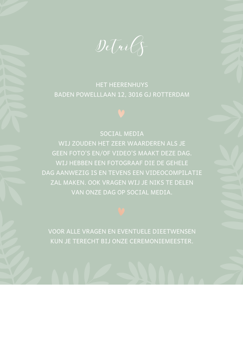 Pocketfold inleg - details kaartje groen met takjes