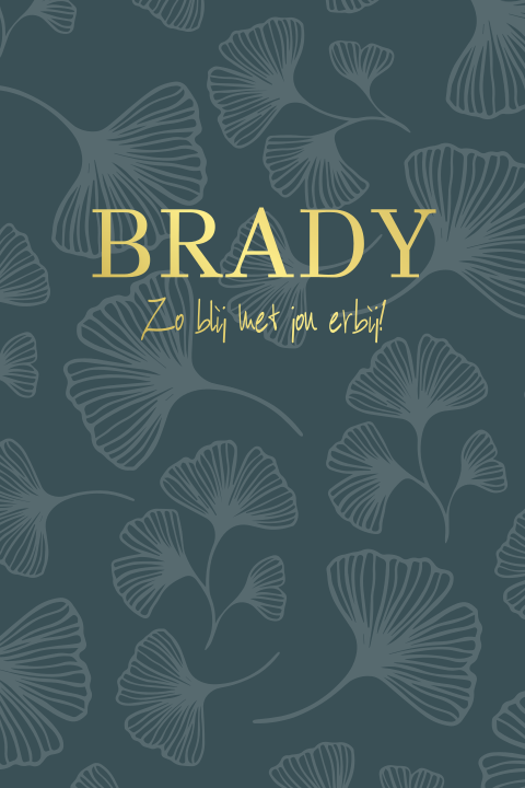 Geboortekaartje jongen met blaadjespatroon en foliedruk op de voorkant