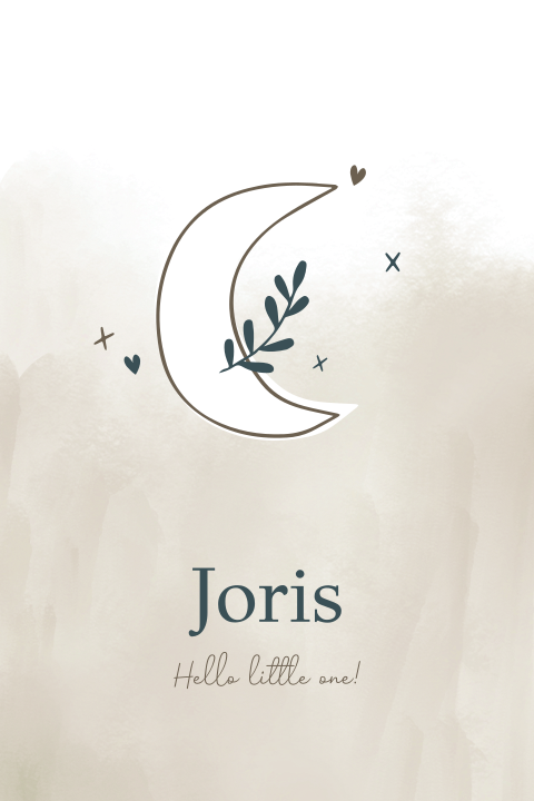 Geboortekaartje jongen met waterverf en maan