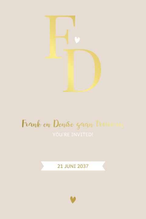 Enkele trouwkaart met beige en goudfolie