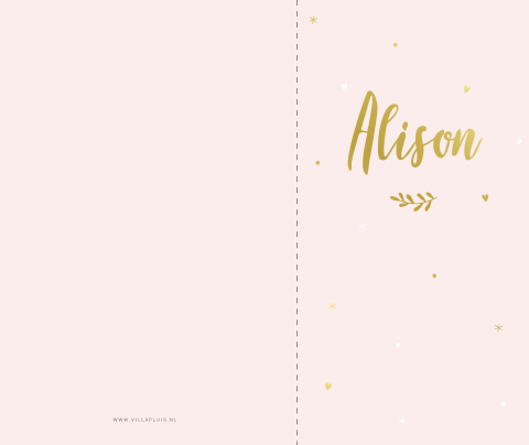 Lief geboortekaartje met smalle voorkant en hartjes