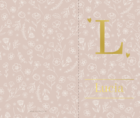 Lief meisjes geboortekaartje met initiaal van foliedruk en smalle voorkant