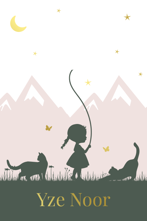 Silhouette geboortekaartje met hartjes doorkijkje en ballon