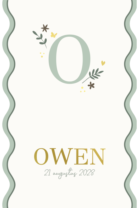 Lief geboortekaartje voor jongens met een golfrandje en initiaal