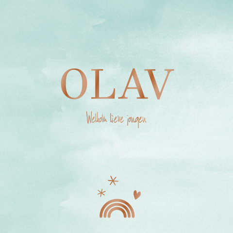 Geboortekaartje jongen met waterverf en koperfolie