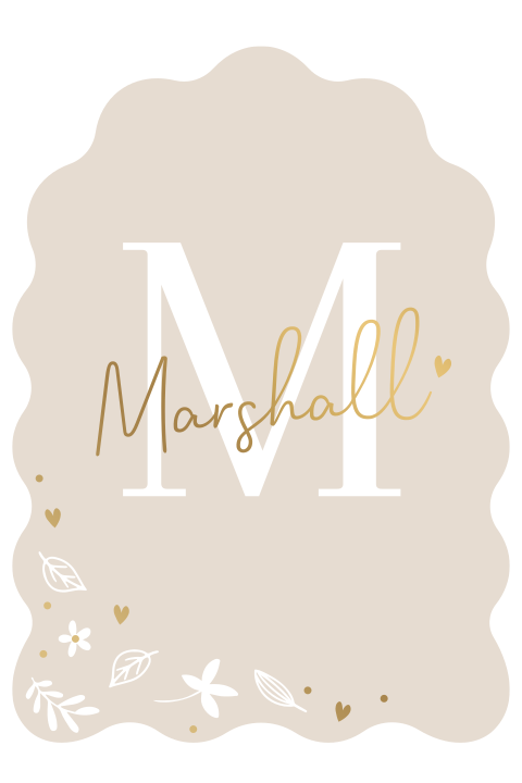 Beige geboortekaartje met boogvorm en mat goudfoliedruk