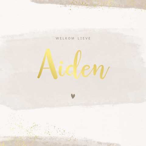 Geboortekaartje met neutrale waterverftinten en goudfolie