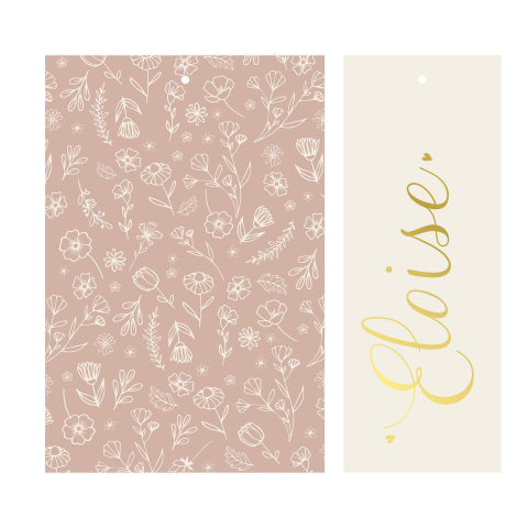 Geboortekaartje meisje met los naamlabel en getekende bloemenprint