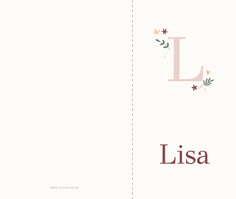 Uniek geboortekaartje voor meisjes met smalle voorkant en initiaal