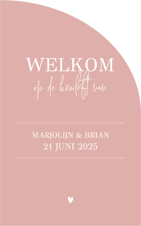 Welkomstbord met halve boog met roze kleuren